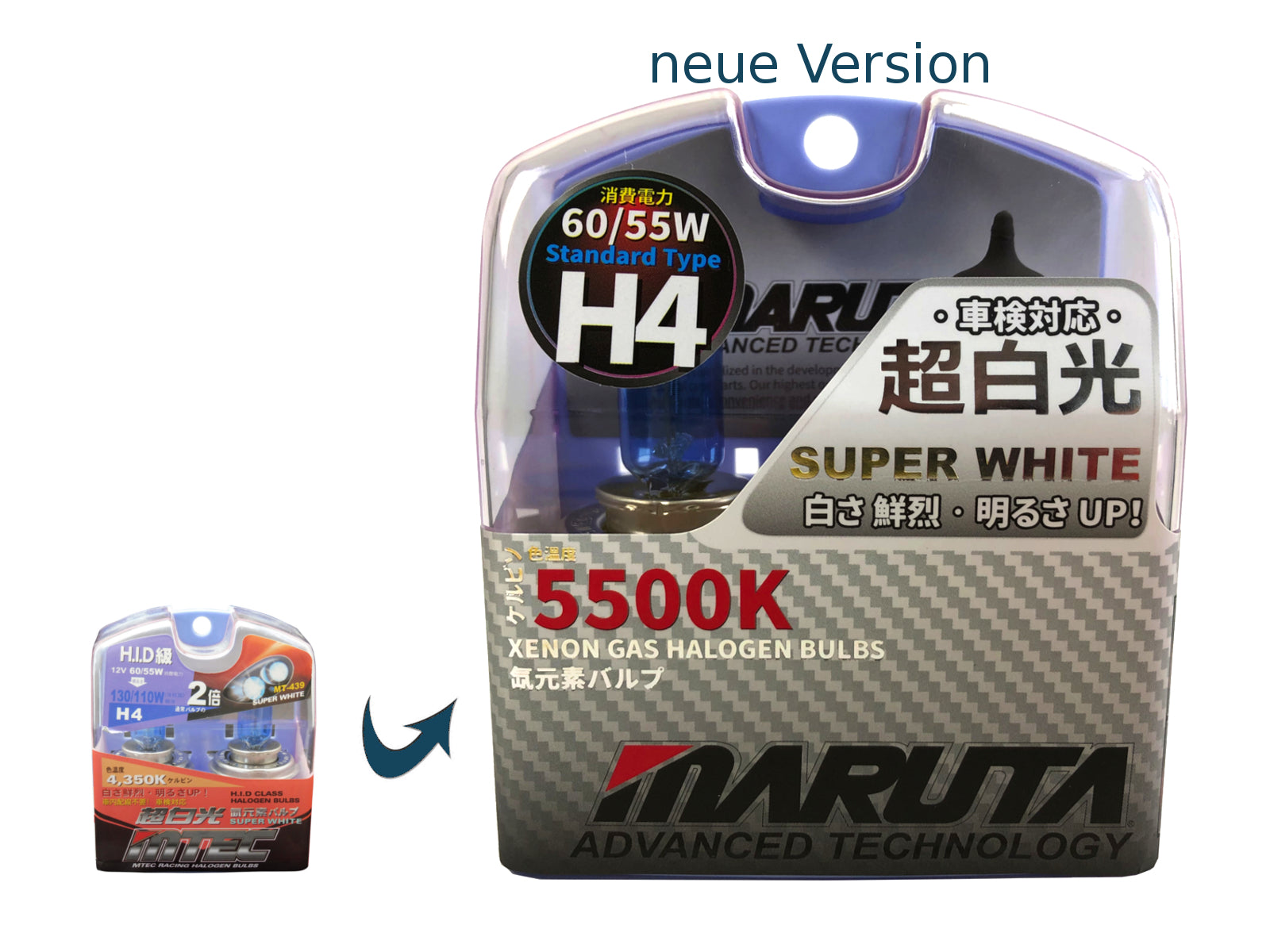 MARUTA | MTEC H4 60 / 55W SUPER WHITE MT-439 - Lampade alogene a gas Xenon 5500K - marchio ECE - Bild 8