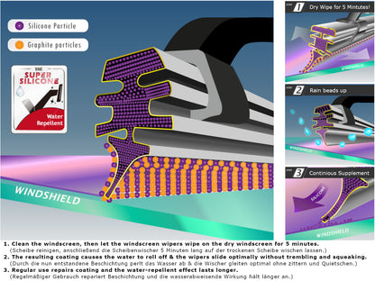 MARUTA SET tergicristallo 600 mm / 475 mm per parabrezza, spazzole tergicristallo aerodinamicamente ottimizzate in silicone idrorepellente con adattatore multipiattaforma - effetto perlato per una visibilità senza aloni - Bild 4
